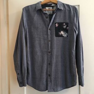 Men’s Chambray Button Down with Flower Pocket